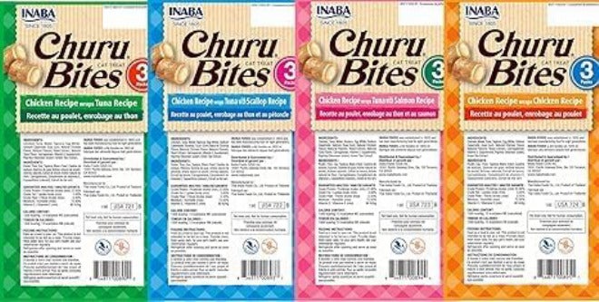 INABA Churu Bites for Cats, Soft Baked Chicken Churu Filled Cat Treats with Green Tea Extract, 0.35 Ounces Each Tube, 12 Tubes Total, 4 Flavor Variety - Image 2