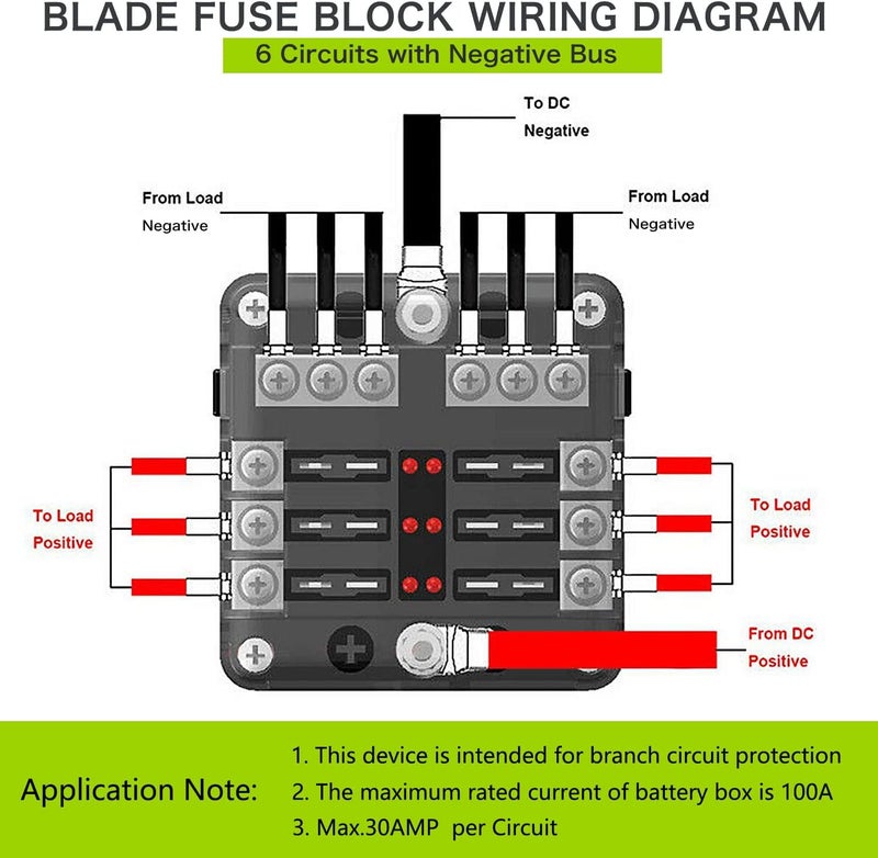 femedo 12 Volt Fuse Block, Waterproof 6 Way Fuse Box with 6 Ground Negative Busbar for Automotive[100 Amp Max] [LED Indicator]for Car Golf Cart Boat Marine RV DC 12-24V - Image 4