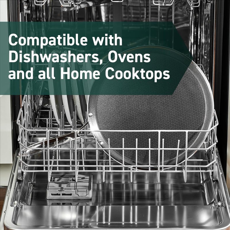 HexClad مقلاة هيكس كلايد الهجينة غير اللاصقة 13 بوصة، آمنة في غسالة الصحون والفرن، جاهزة للاستخدام مع الحث، متوافقة مع جميع أسطح الطهي - Image 5