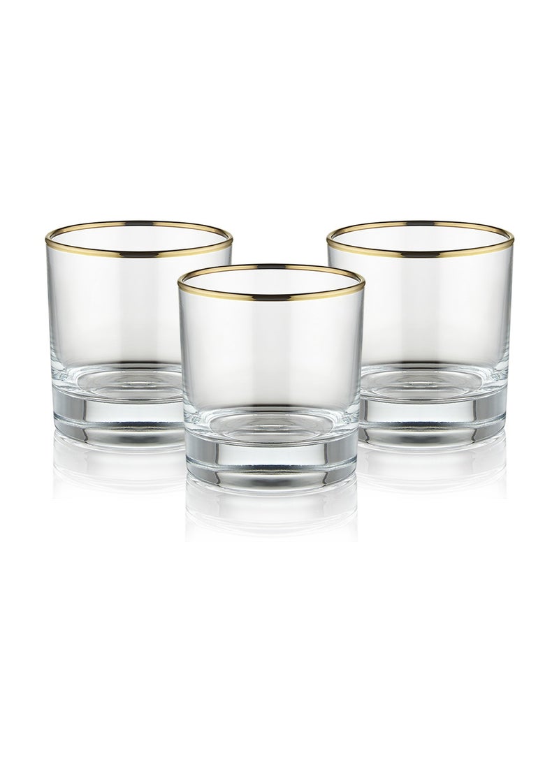 BLACKSTONE Set of 3 Short Gold Rim Tumblers Glass Double Old Fashioned Rocks Glass 300ML  Made In Turkey  - Image 1