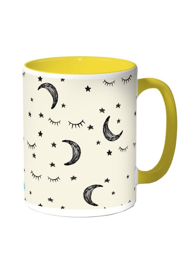 Moon And Stars Printed Coffee Mug Beige/Yellow 11ounce