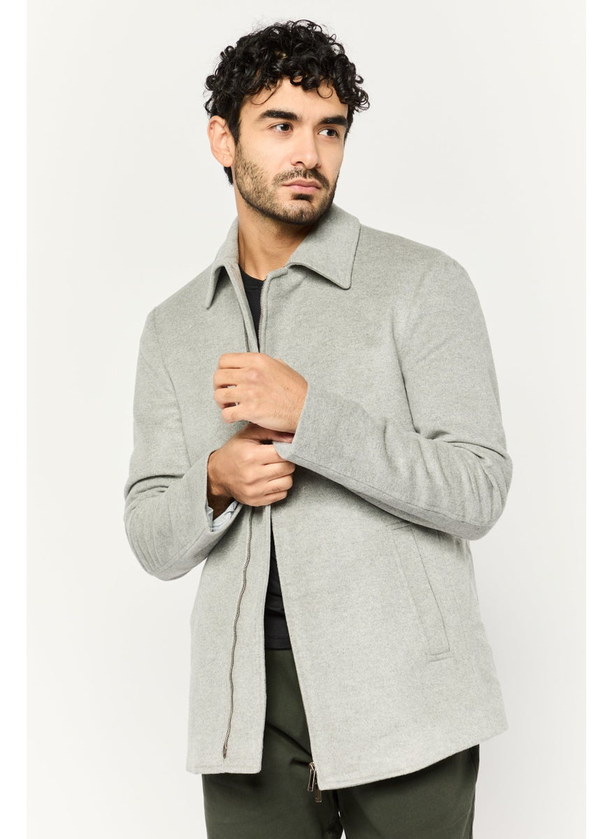 EMPORIO ARMANI - Men Solid Jacket Shirt, Light Grey - Image 1