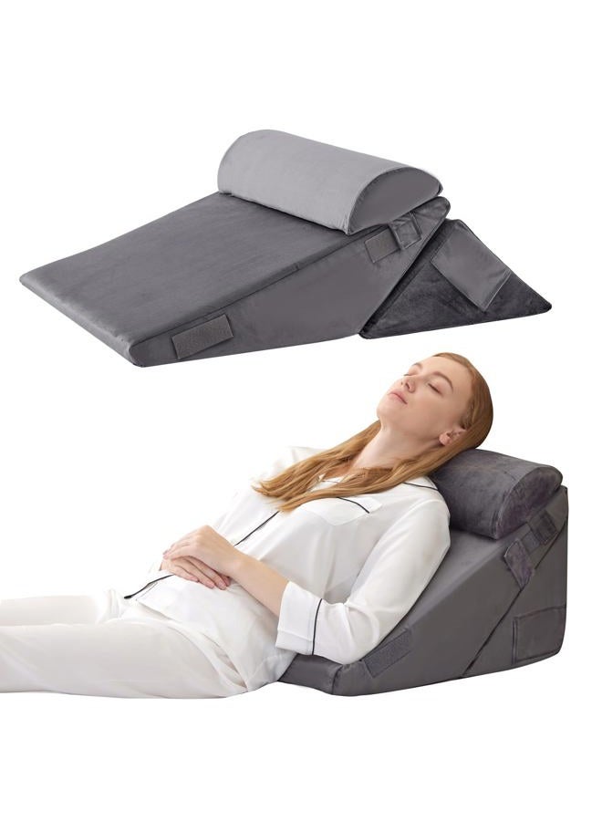 Bedluxe 3Pcs Orthopedic Bed Wedge Pillow Set, Foam Wedge Pillow Post Surgery for Back, Leg and Knee Support, Adjustable 9&12 Inch Folding Triangle Pillow for Sleeping, Acid Reflux, Snoring, Velvet - Image 1