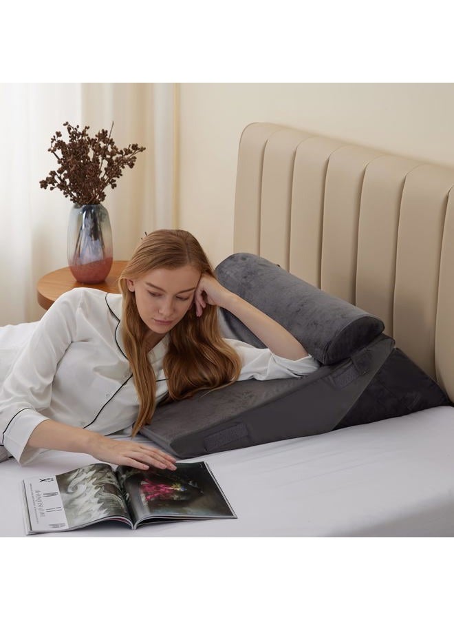 Bedluxe 3Pcs Orthopedic Bed Wedge Pillow Set, Foam Wedge Pillow Post Surgery for Back, Leg and Knee Support, Adjustable 9&12 Inch Folding Triangle Pillow for Sleeping, Acid Reflux, Snoring, Velvet - Image 4
