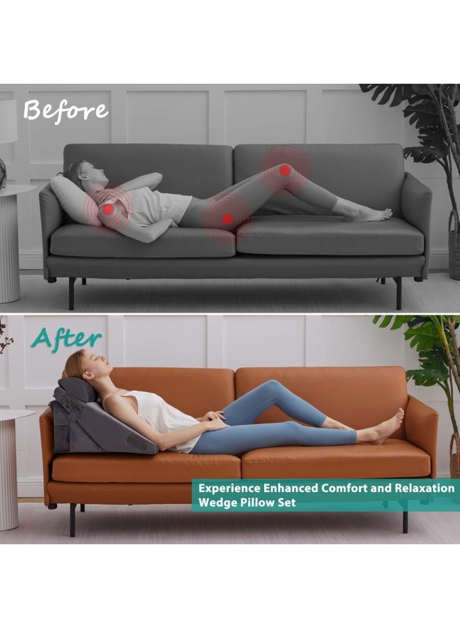 Bedluxe 3Pcs Orthopedic Bed Wedge Pillow Set, Foam Wedge Pillow Post Surgery for Back, Leg and Knee Support, Adjustable 9&12 Inch Folding Triangle Pillow for Sleeping, Acid Reflux, Snoring, Velvet - Image 3
