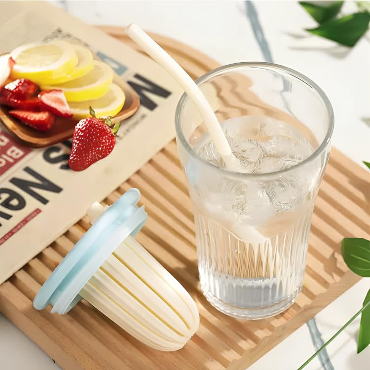 SKDBPM Glass Water Tumbler with Straw and Lid Sealed Carry On Thick Wall Iced Coffee Sipper Cup Glass Cup for Water Iced Tea Fruit Juice Set of 1 500ml Multicolor - Image 5
