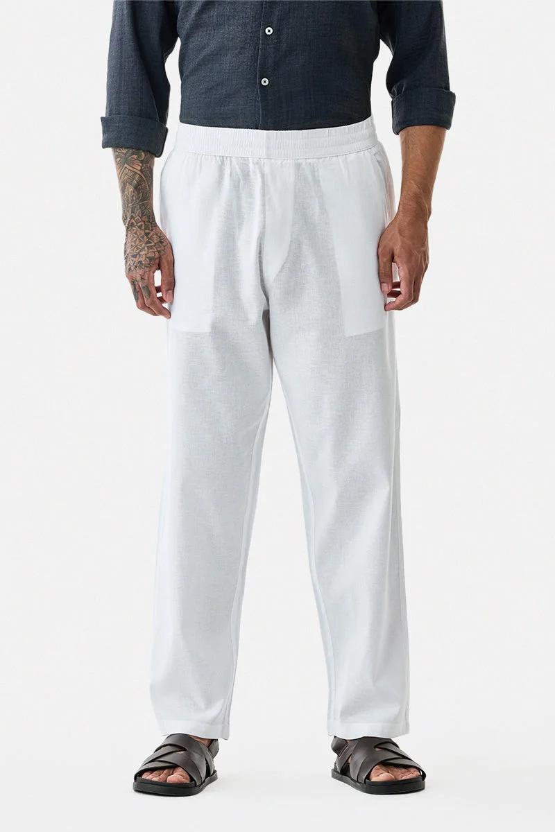 SNITCH White Relaxed Fit Drawstring Pants for Men | Best Price UAE