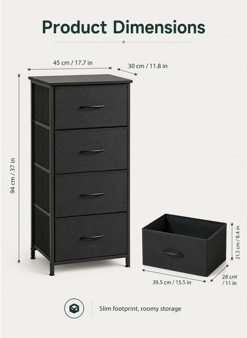 Storage Drawer Cabinet Dresser for Bedroom,4 Non-Woven Fabric Drawers,Chest of Drawers, Steel, Storage Organizer Unit, Closet, Entryway - Image 2