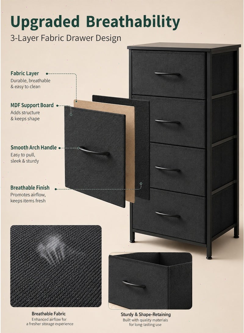 Storage Drawer Cabinet Dresser for Bedroom,4 Non-Woven Fabric Drawers,Chest of Drawers, Steel, Storage Organizer Unit, Closet, Entryway - Image 4