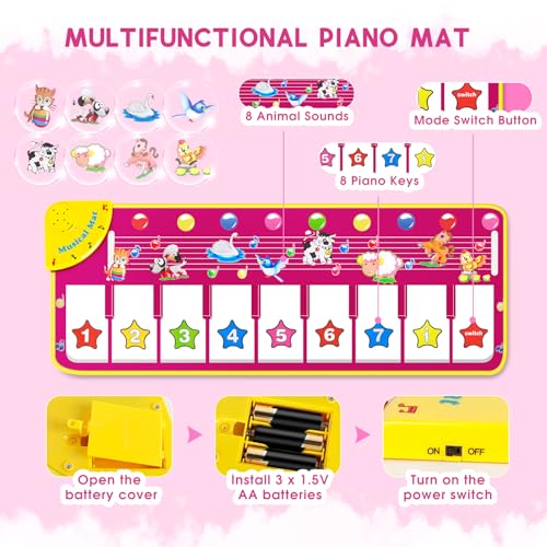 M SANMERSEN Piano Mat - Musical Keyboard Floor Playmat 39.5" Electronic Music Animal Touch Play Blanket Funny Xmas Gift Toy for 1 2 3 Year Old - Image 2