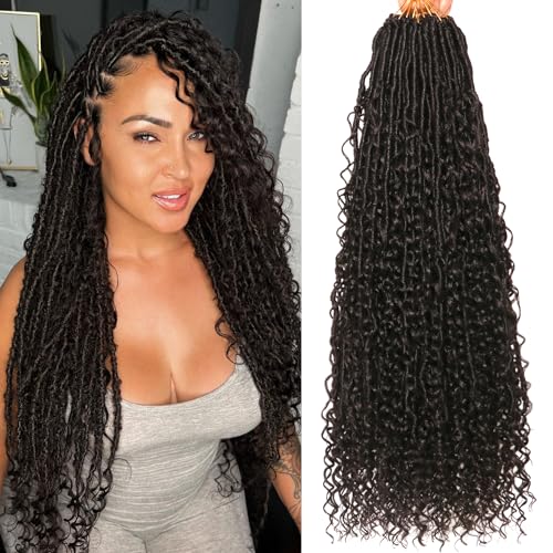 AMUMI Goddess Locs Crochet Hair24 Inch 8 Packs Boho Faux Locs Crochet Hair for Black Women Pre Looped Soft Locs with Curly Ends 2 24 InchPack of 8 - Image 1