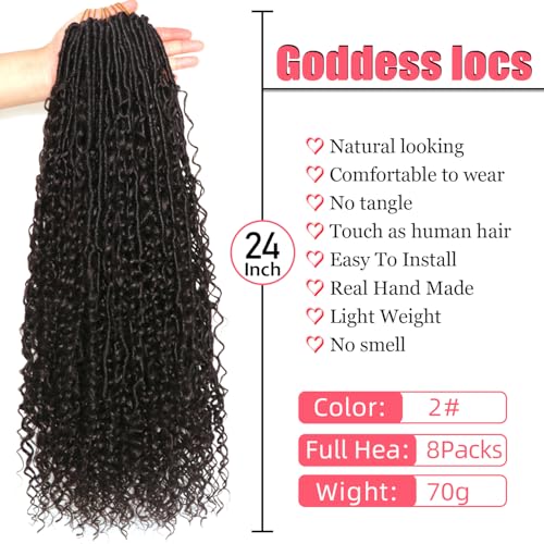 AMUMI Goddess Locs Crochet Hair24 Inch 8 Packs Boho Faux Locs Crochet Hair for Black Women Pre Looped Soft Locs with Curly Ends 2 24 InchPack of 8 - Image 3
