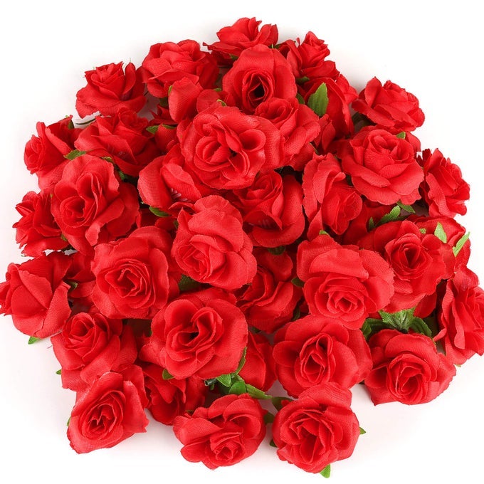 50 PCS ARTIFICIAL FLOWER FAKE FLOWER BOUQUET REAL TOUCH ROSE PLANTS ARTIFICIAL FLOWER ROSE HEADFOR WEDDING PARTY BIRTHDAY HOME GARDEN DECORATIONRED
