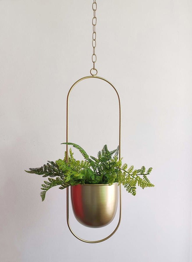 RISEON Boho Gold Metal Plant Hanger,Metal Wall and Ceiling Hanging Planter, Modern Planter, Mid Century Flower Pot Plant Holder, Minimalist Planter for Indoor Outdoor Home Decor (Oval Shape, Gold) - Image 3