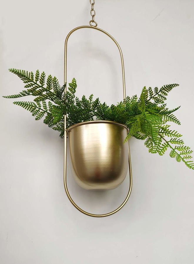RISEON Boho Gold Metal Plant Hanger,Metal Wall and Ceiling Hanging Planter, Modern Planter, Mid Century Flower Pot Plant Holder, Minimalist Planter for Indoor Outdoor Home Decor (Oval Shape, Gold) - Image 5