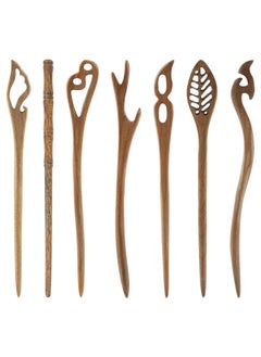 Lawie 7 Pack Handmade Chinese Japanese Brown Wood Hair Sticks Chopsticks Wooden Hair Pins Picks Carved Long Fork Pen Hairpins Clips Barrettes for Bun Chignon Elegant Decorative Hair Holder Bulk