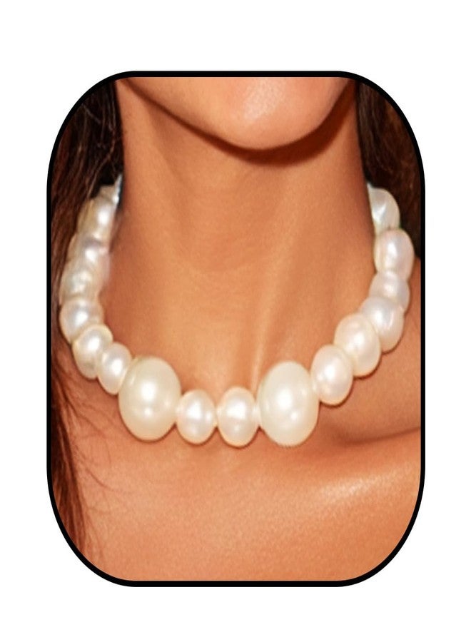 EVILD Chunky Pearl Choker Necklace Large Pearls Wedding Bride Necklaces for Women (one layer) - Image 1