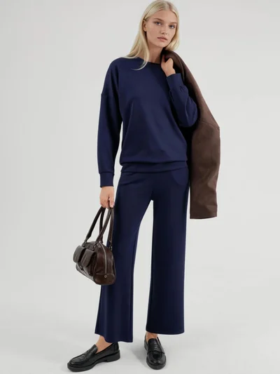 HICCUP Modal Touch Crew Neck Sweatshirt & Wide Leg Pants Two-Piece Set Bersan Collection