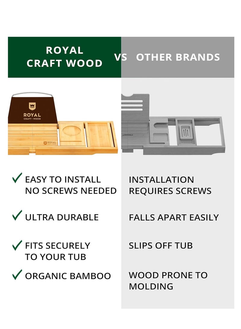 Royal Craft Wood ROYAL CRAFT WOOD Premium Foldable Bathtub Tray - Expandable Bath Tray for Tub - Unique House Warming Bath Tub Tray Wood - Luxury Bathtub & Bathroom Accessories for New Home, Relaxing Spa, Women  - Image 3