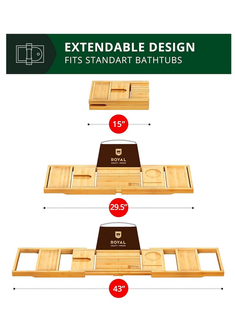 Royal Craft Wood ROYAL CRAFT WOOD Premium Foldable Bathtub Tray - Expandable Bath Tray for Tub - Unique House Warming Bath Tub Tray Wood - Luxury Bathtub & Bathroom Accessories for New Home, Relaxing Spa, Women  - Image 2