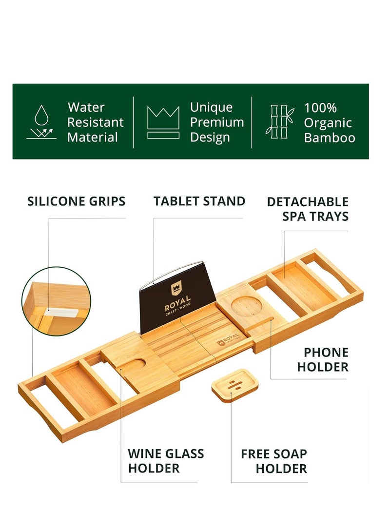 Royal Craft Wood ROYAL CRAFT WOOD Premium Foldable Bathtub Tray - Expandable Bath Tray for Tub - Unique House Warming Bath Tub Tray Wood - Luxury Bathtub & Bathroom Accessories for New Home, Relaxing Spa, Women  - Image 5