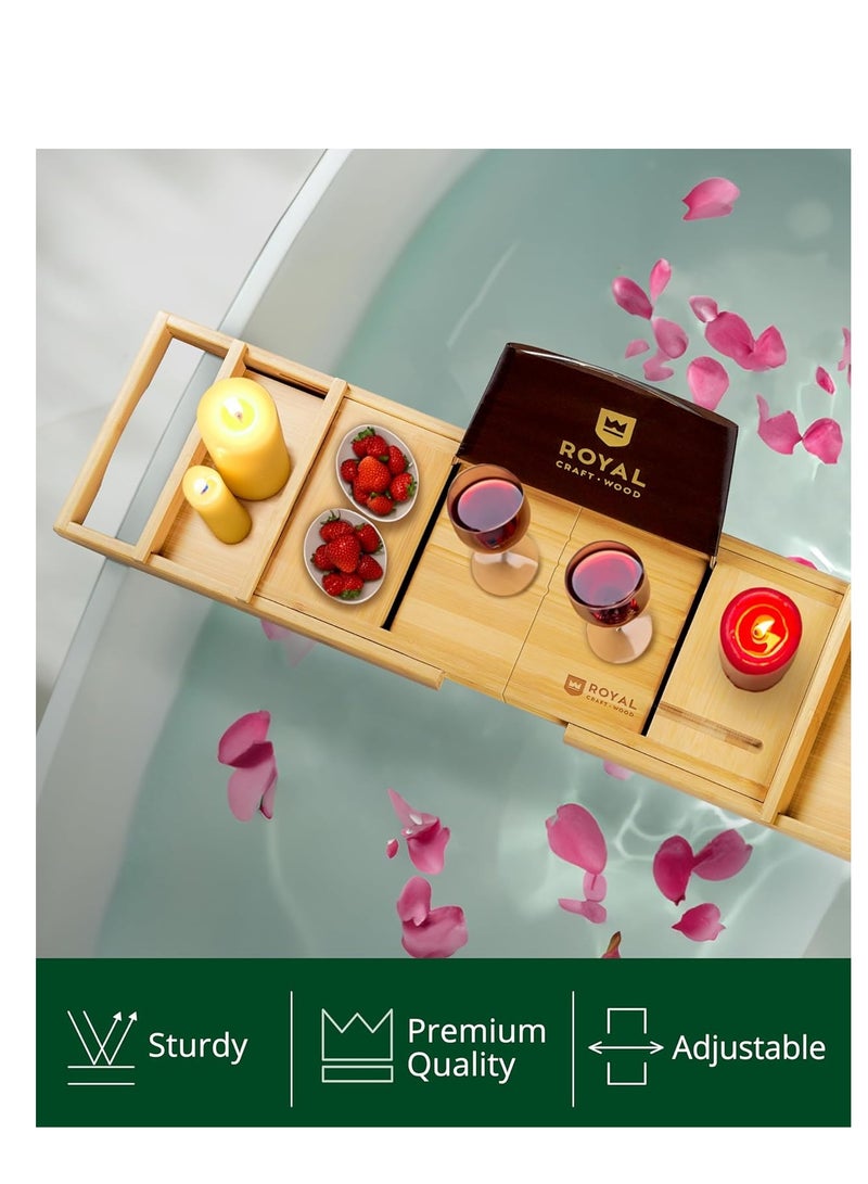 Royal Craft Wood ROYAL CRAFT WOOD Premium Foldable Bathtub Tray - Expandable Bath Tray for Tub - Unique House Warming Bath Tub Tray Wood - Luxury Bathtub & Bathroom Accessories for New Home, Relaxing Spa, Women  - Image 4