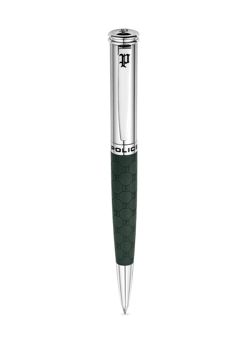 POLICE Silver And Green Patterned Pen - Image 1
