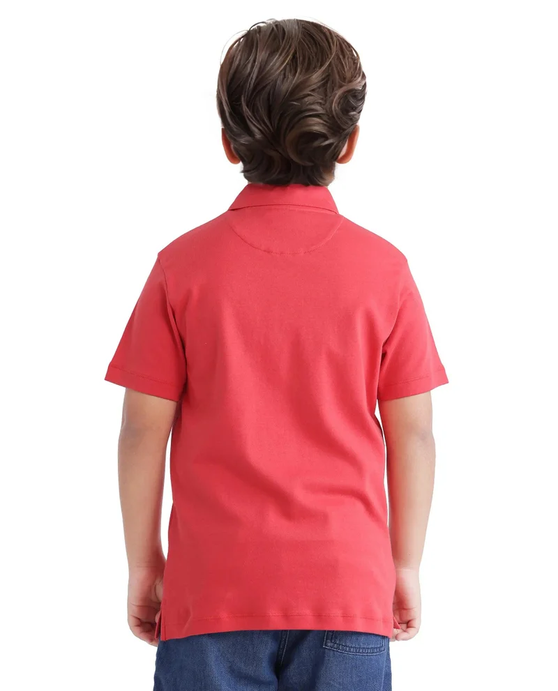 Rare Ones Rare Ones Kids Zyra Red Cotton Half Sleeve Button Closure Printed Regular Fit Polo