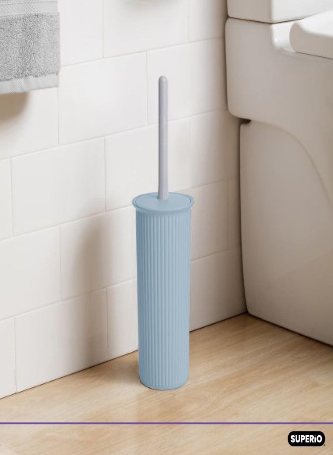 Superio Decorative Plastic Toilet Bowl Brush and Holder Set, Blue (2 Pack) Cleaner Scrubber for Bathroom - Ribbed Design - Image 4