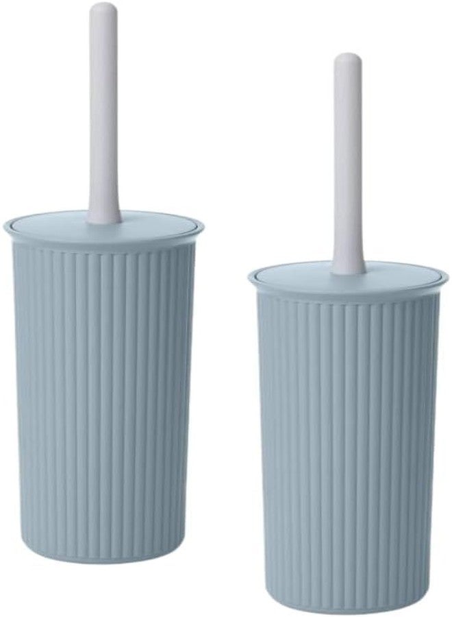 Superio Decorative Plastic Toilet Bowl Brush and Holder Set, Blue (2 Pack) Cleaner Scrubber for Bathroom - Ribbed Design - Image 1