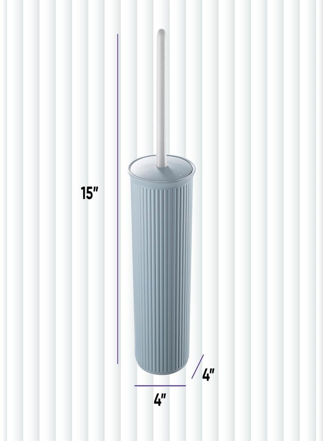Superio Decorative Plastic Toilet Bowl Brush and Holder Set, Blue (2 Pack) Cleaner Scrubber for Bathroom - Ribbed Design - Image 2