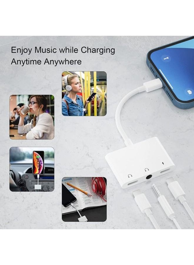 SHOPI - 3 in 1 Lightning to 3.5mm Jack Headphone Adapter Earphone Jack Audio and Charging Adapter Headphone Splitter Compatible for iPhone 12/11/SE/XS/XR/X/8/7 and iPad - Image 1