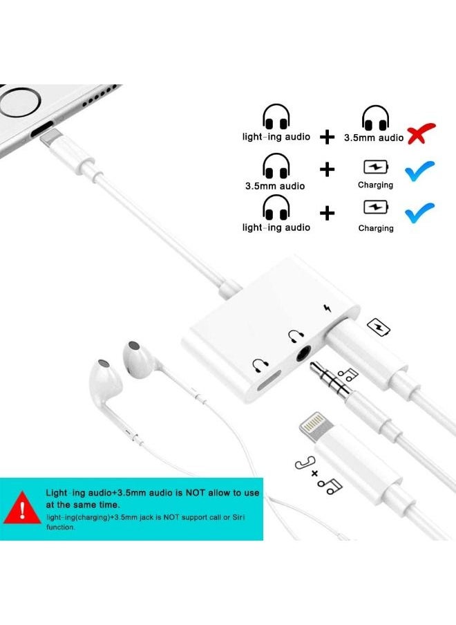 SHOPI - 3 in 1 Lightning to 3.5mm Jack Headphone Adapter Earphone Jack Audio and Charging Adapter Headphone Splitter Compatible for iPhone 12/11/SE/XS/XR/X/8/7 and iPad - Image 1