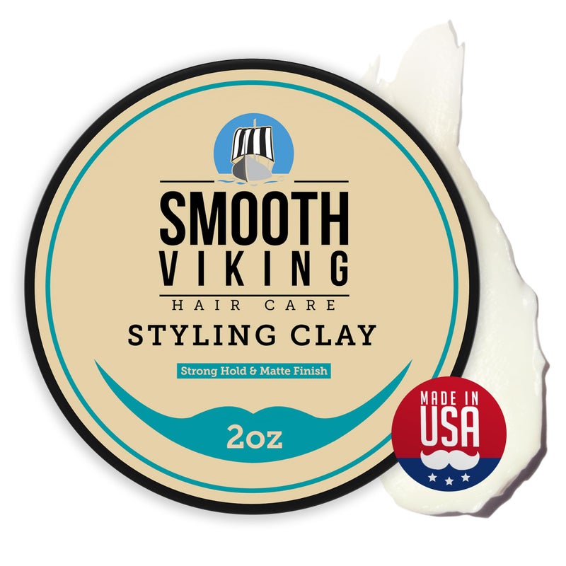 Smooth Viking Hair Clay for Men Strong Hold Hair Cream for Men Clay Pomade for Men Hair Paste for Men Hair Styling Clay Mens Hair Products Hair Styling Products Matte Finish Made in USA 2oz