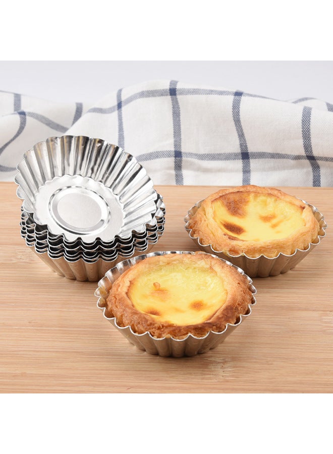 Aluminum Alloy Thickened Chrysanthemum Egg Tart Mold Portuguese Egg Tart Small Cake Pudding Baking Mold 10 Pack Wholesale-Specifications:Ten Pack (OPP Bag) - Image 2