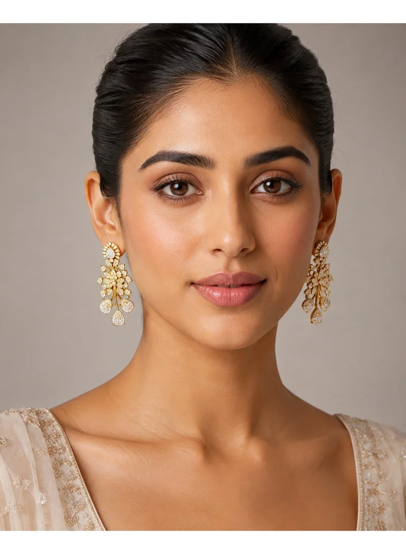 Lehar Women’s Gold Tone Floral Crystal Drop Earrings - Statement Imitation Jewelry