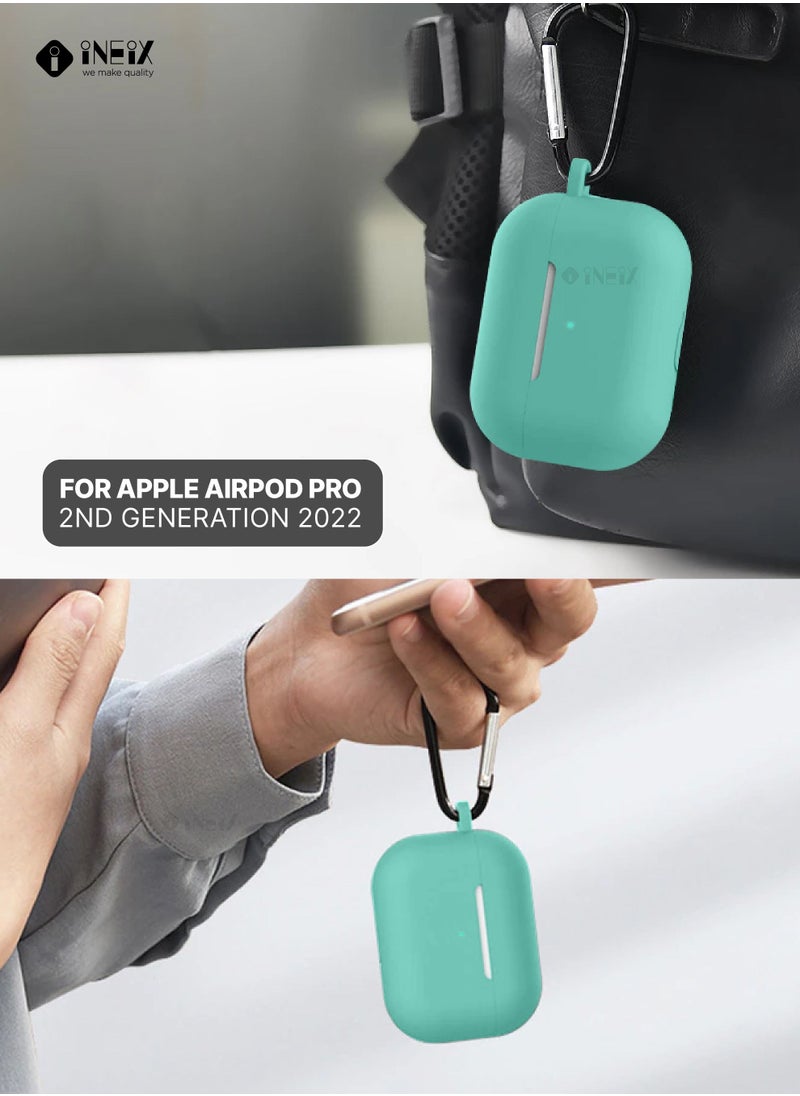 INEIX - Soft Silicone Protective Case Cover  for Apple AirPods Pro (2nd generation) 2022-Cyan - Image 1