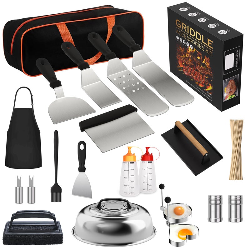 Furnhome 120 Pcs Griddle Accessories Kit for Blackstone - Perfect Flat Top Grill Accessories for Outdoor, Professional Round Melting Dome with Cast Iron Smash Burger Press for Barbecue. - Image 1