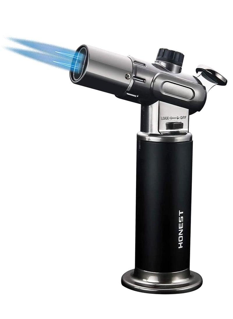 Honest - Windproof Torch Lighter Butane Refillable Gas Lighter Double Jet Flame Adjustable (Butane Gas Not Included) for Bakhoor charcoal,Candle,Cooking,Camping,Baking,BBQ ( Black) - Image 1