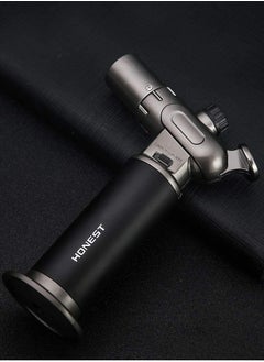 Honest Windproof Torch Lighter Butane Refillable Gas Lighter Double Jet Flame Adjustable (Butane Gas Not Included) for Bakhoor charcoal,Candle,Cooking,Camping,Baking,BBQ ( Black)  - Image 2