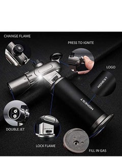 Honest Windproof Torch Lighter Butane Refillable Gas Lighter Double Jet Flame Adjustable (Butane Gas Not Included) for Bakhoor charcoal,Candle,Cooking,Camping,Baking,BBQ ( Black)  - Image 3