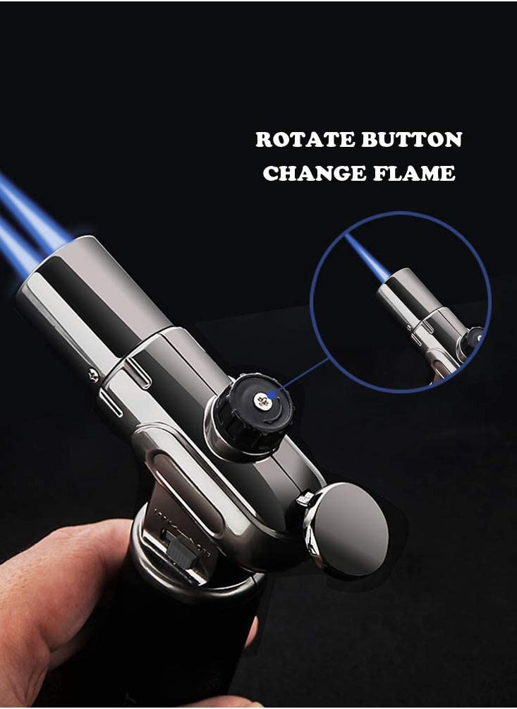 Honest - Windproof Torch Lighter Butane Refillable Gas Lighter Double Jet Flame Adjustable (Butane Gas Not Included) for Bakhoor charcoal,Candle,Cooking,Camping,Baking,BBQ ( Black) - Image 1