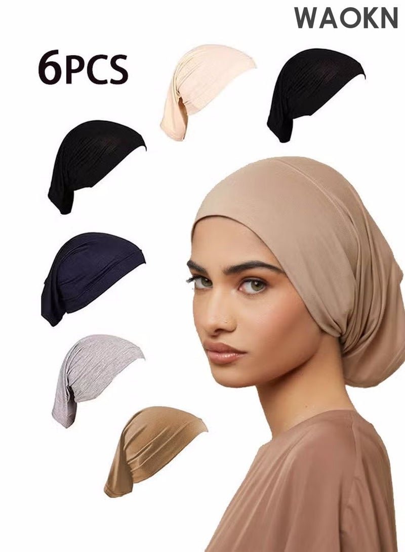 WAOKN 6-Piece Women Under Scarf with Circular Edges Hat Cap Hijab Double-Layered High Elasticity Scarf Shawl Bone Bonnet Hijab India Hats Islamic Muslim Hat Hijab Cap Silk Soft Feel Elegant & Versatile for Women Girls - Image 1