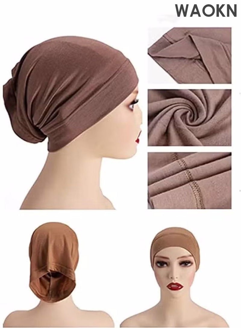 WAOKN 6-Piece Women Under Scarf with Circular Edges Hat Cap Hijab Double-Layered High Elasticity Scarf Shawl Bone Bonnet Hijab India Hats Islamic Muslim Hat Hijab Cap Silk Soft Feel Elegant & Versatile for Women Girls - Image 4