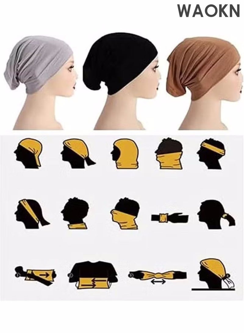 WAOKN 6-Piece Women Under Scarf with Circular Edges Hat Cap Hijab Double-Layered High Elasticity Scarf Shawl Bone Bonnet Hijab India Hats Islamic Muslim Hat Hijab Cap Silk Soft Feel Elegant & Versatile for Women Girls - Image 3