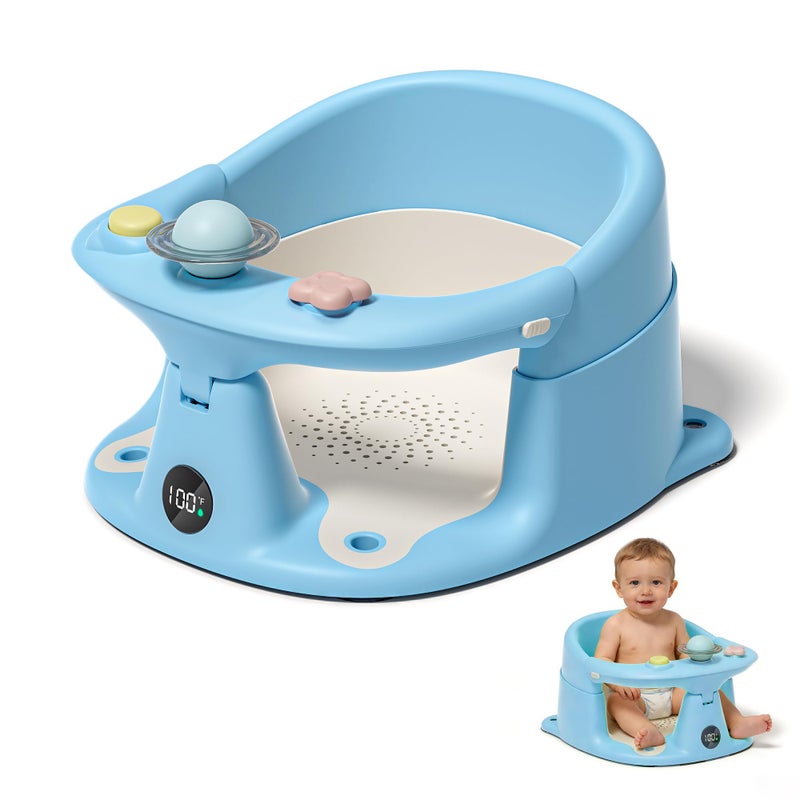 Himold Baby Bath Seat for Babies 6 Months & up with Thermometer, Non-Slip Toddler Bath Seats for Sitting Up, Safe Infant & Newborn Bathtub Chair with 4 Suction Cups, Soft Cushion & Temperature Display, Pink - Image 1