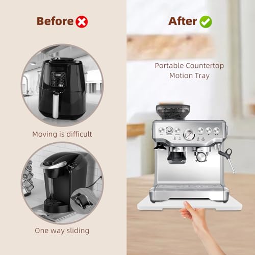 GIASSVIO 360° Rolling Tray Bamboo Appliance Slider for Kitchen Appliances, for Breville Espresso Machine Accessories, Sliding Tray for Coffee Maker Appliances Mat Easily from Under The Cabinet White13"×15.7" - Image 3