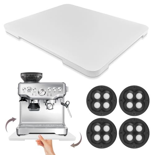 GIASSVIO 360° Rolling Tray Bamboo Appliance Slider for Kitchen Appliances, for Breville Espresso Machine Accessories, Sliding Tray for Coffee Maker Appliances Mat Easily from Under The Cabinet White13"×15.7" - Image 1