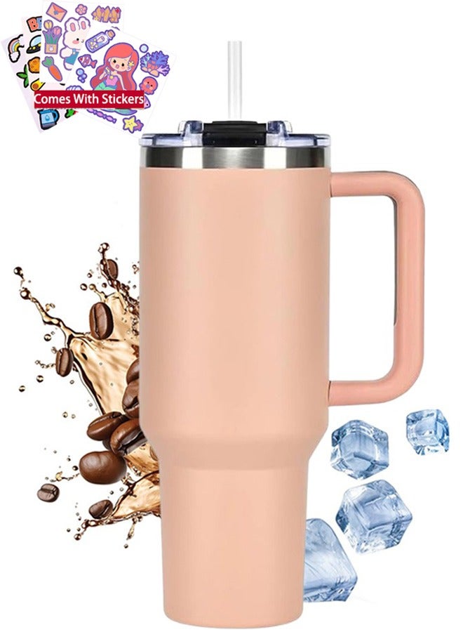 VUCATIN ترمس 40 أونصة بمقبض وغطاء وقش، ترمس من الفولاذ المقاوم للصدأ، كوب قهوة للسفر مانع للتسرب - Image 1