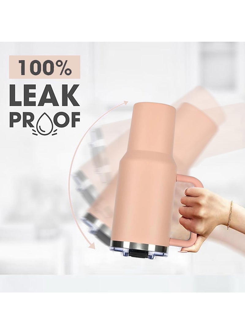 VUCATIN ترمس 40 أونصة بمقبض وغطاء وقش، ترمس من الفولاذ المقاوم للصدأ، كوب قهوة للسفر مانع للتسرب - Image 3